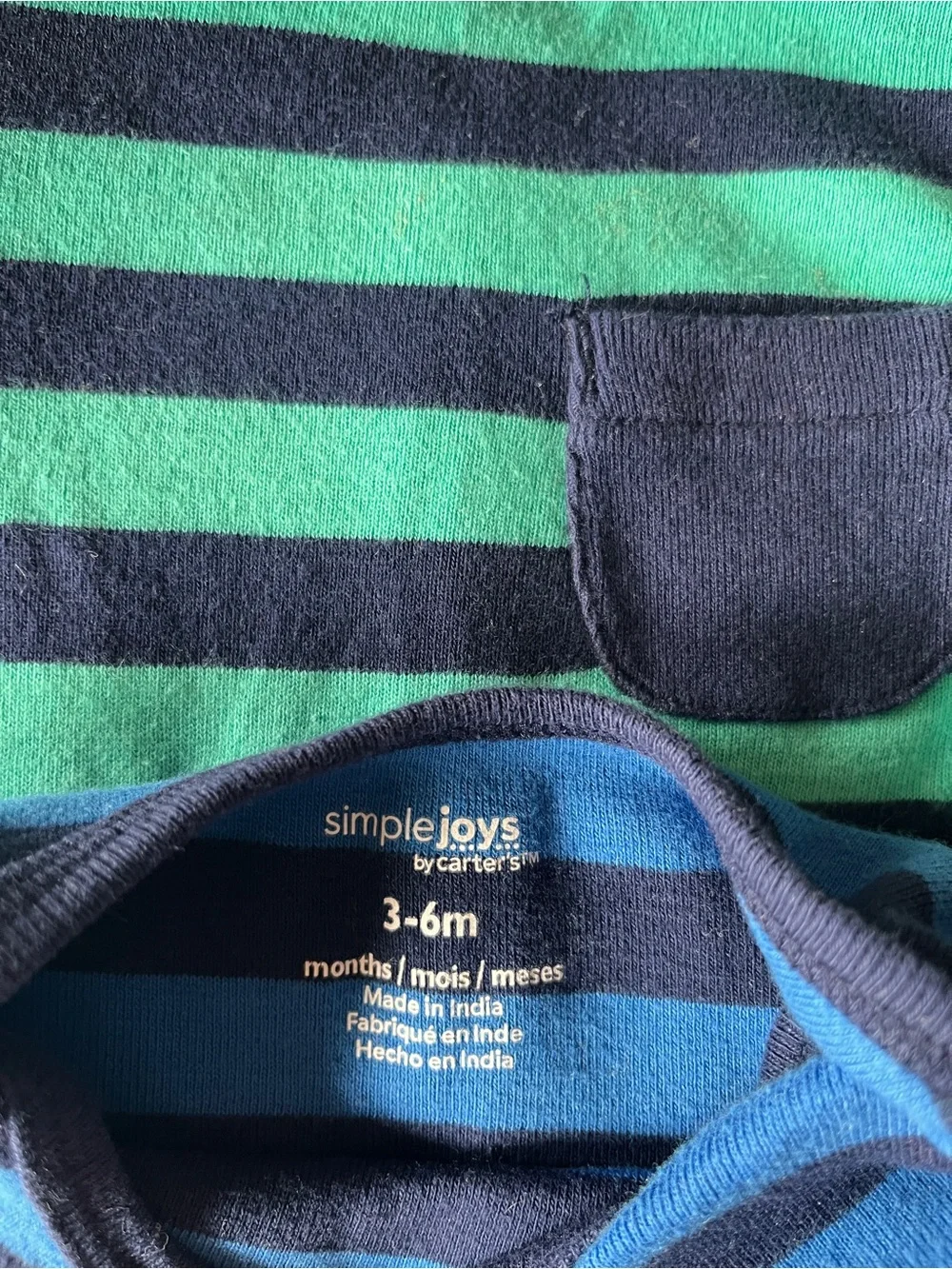 Carter’s Long-sleeve Striped Onesies with Pockets 6m